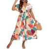imageFloerns Womens Plus Size Boho Floral V Neck Short Sleeve A Line Long DressWhite Brown Multi