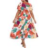 imageFloerns Womens Plus Size Boho Floral V Neck Short Sleeve A Line Long DressWhite Brown Multi