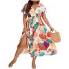 imageFloerns Womens Plus Size Boho Floral V Neck Short Sleeve A Line Long DressWhite Brown Multi