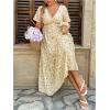 imageFloerns Womens Plus Size Boho Floral V Neck Short Sleeve A Line Long DressYellow Multi