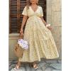 imageFloerns Womens Plus Size Boho Floral V Neck Short Sleeve A Line Long DressYellow Multi