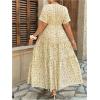 imageFloerns Womens Plus Size Boho Floral V Neck Short Sleeve A Line Long DressYellow Multi