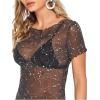 imageFloerns Womens Sheer Mesh See Through Glitter Swimsuit Cover Up