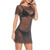 imageFloerns Womens Sheer Mesh See Through Glitter Swimsuit Cover Up