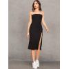 imageFloerns Womens Solid Strapless Split Thigh Tube Dress Side Slit Bodycon Midi DressesBlack