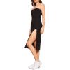 imageFloerns Womens Solid Strapless Split Thigh Tube Dress Side Slit Bodycon Midi DressesBlack