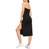 imageFloerns Womens Solid Strapless Split Thigh Tube Dress Side Slit Bodycon Midi DressesBlack