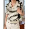 imageFloerns Womens Striped Print Short Sleeve Collar Neck Knitted Casual Tee ShirtBeige and Black