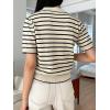 imageFloerns Womens Striped Print Short Sleeve Collar Neck Knitted Casual Tee ShirtBeige and Black