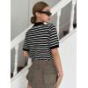 imageFloerns Womens Striped Print Short Sleeve Collar Neck Knitted Casual Tee ShirtBlack