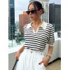 imageFloerns Womens Striped Print Short Sleeve Collar Neck Knitted Casual Tee ShirtBlack and White