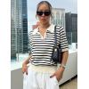 imageFloerns Womens Striped Print Short Sleeve Collar Neck Knitted Casual Tee ShirtBlack and White