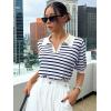 imageFloerns Womens Striped Print Short Sleeve Collar Neck Knitted Casual Tee ShirtNavy Blue