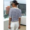 imageFloerns Womens Striped Print Short Sleeve Collar Neck Knitted Casual Tee ShirtNavy Blue
