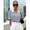 imageFloerns Womens Striped Print Short Sleeve Collar Neck Knitted Casual Tee ShirtNavy Blue