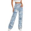 imageFloerns Womens High Waist Print Pants Y2K Print Wide Leg Denim JeansBlue