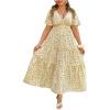 imageFloerns Womens Plus Size Boho Floral V Neck Short Sleeve A Line Long DressYellow Multi