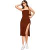 imageFloerns Womens Solid Strapless Split Thigh Tube Dress Side Slit Bodycon Midi DressesRust Brown