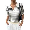 imageFloerns Womens Striped Print Short Sleeve Collar Neck Knitted Casual Tee ShirtBlack and White