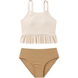 imageFloerns Girls Color Block Ruffle Trim Two Piece Bikini SwimsuitBeige