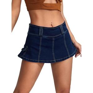 imageFloerns Womens Casual A Line Flare Jean Denim Mini Skirts with PocketBlue