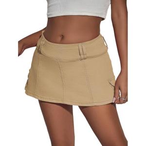 imageFloerns Womens Casual A Line Flare Jean Denim Mini Skirts with PocketKhaki Plain