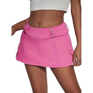 imageFloerns Womens Casual A Line Flare Jean Denim Mini Skirts with PocketPastel Pink