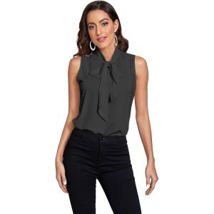 imageFloerns Womens Tie Bow Neck Sleeveless Chiffon Solid Blouse TopBlack