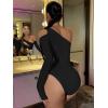 imageFloerns Womens Cut Out Asymmetrical Neck Long Sleeve T Shirt Bodysuit TopsBlack