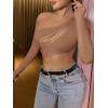 imageFloerns Womens Cut Out Asymmetrical Neck Long Sleeve T Shirt Bodysuit TopsBrown Solid