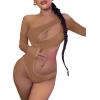 imageFloerns Womens Cut Out Asymmetrical Neck Long Sleeve T Shirt Bodysuit TopsBrown Solid