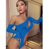 imageFloerns Womens Cut Out Asymmetrical Neck Long Sleeve T Shirt Bodysuit TopsLake Blue