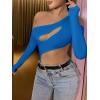 imageFloerns Womens Cut Out Asymmetrical Neck Long Sleeve T Shirt Bodysuit TopsLake Blue