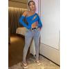 imageFloerns Womens Cut Out Asymmetrical Neck Long Sleeve T Shirt Bodysuit TopsLake Blue
