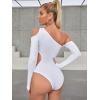 imageFloerns Womens Cut Out Asymmetrical Neck Long Sleeve T Shirt Bodysuit TopsWhite