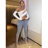 imageFloerns Womens Cut Out Asymmetrical Neck Long Sleeve T Shirt Bodysuit TopsWhite