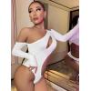 imageFloerns Womens Cut Out Asymmetrical Neck Long Sleeve T Shirt Bodysuit TopsWhite