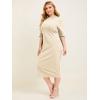 imageFloerns Womens Plus Size Mock Neck Short Sleeve Bodycon Pencil Midi DressBeige Pure
