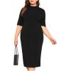 imageFloerns Womens Plus Size Mock Neck Short Sleeve Bodycon Pencil Midi DressBlack Pure