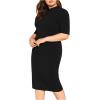 imageFloerns Womens Plus Size Mock Neck Short Sleeve Bodycon Pencil Midi DressBlack Pure