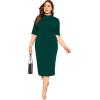 imageFloerns Womens Plus Size Mock Neck Short Sleeve Bodycon Pencil Midi DressGreen Pure