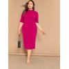 imageFloerns Womens Plus Size Mock Neck Short Sleeve Bodycon Pencil Midi DressHot Pink Rose