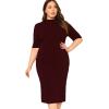 imageFloerns Womens Plus Size Mock Neck Short Sleeve Bodycon Pencil Midi DressWine Red