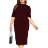 imageFloerns Womens Plus Size Mock Neck Short Sleeve Bodycon Pencil Midi DressWine Red