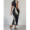 imageFloerns Womens Solid Sleeveless Mock Neck Knee Length Ruched Bodycon DressBlack Ink