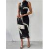 imageFloerns Womens Solid Sleeveless Mock Neck Knee Length Ruched Bodycon DressBlack Ink