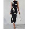 imageFloerns Womens Solid Sleeveless Mock Neck Knee Length Ruched Bodycon DressBlack Ink