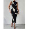 imageFloerns Womens Solid Sleeveless Mock Neck Knee Length Ruched Bodycon DressBlack Ink