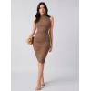 imageFloerns Womens Solid Sleeveless Mock Neck Knee Length Ruched Bodycon DressCamel Brown