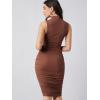 imageFloerns Womens Solid Sleeveless Mock Neck Knee Length Ruched Bodycon DressCoffee Brown